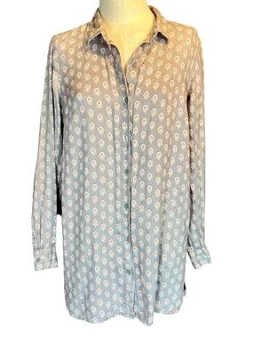 🩶Garnet Hill French Linen Block Floral Print Long Sleeve Button
Front Shirt
